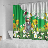 Wales Corgi Daffodil Shower Curtain Playful Welsh Dog - Wonder Print Shop