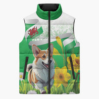 Wales Corgi Daffodil Sleeveless Puffer Jacket Playful Welsh Dog - Wonder Print Shop