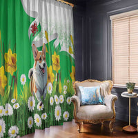 Wales Corgi Daffodil Window Curtain Playful Welsh Dog - Wonder Print Shop