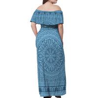 Greek Key Pattern Off Shoulder Maxi Dress Ancient Meander Geometric Art