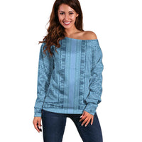 Greek Key Pattern Off Shoulder Sweater Ancient Meander Geometric Art