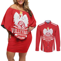 Custom Poland Volleyball Couples Matching Off Shoulder Short Dress and Long Sleeve Button Shirt Bialo–Czerwoni Go Champions