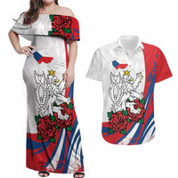 Personalized Czech Republic Couples Matching Off Shoulder Maxi Dress and Hawaiian Shirt Pravda Vitezi With Rose