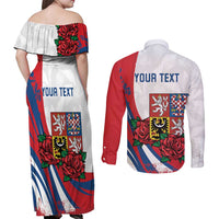 Personalized Czech Republic Couples Matching Off Shoulder Maxi Dress and Long Sleeve Button Shirt Pravda Vitezi With Rose