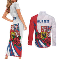 Personalized Czech Republic Couples Matching Short Sleeve Bodycon Dress and Long Sleeve Button Shirt Pravda Vitezi With Rose