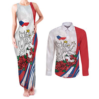 Personalized Czech Republic Couples Matching Tank Maxi Dress and Long Sleeve Button Shirt Pravda Vitezi With Rose