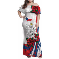 Personalized Czech Republic Family Matching Off Shoulder Maxi Dress and Hawaiian Shirt Pravda Vitezi With Rose