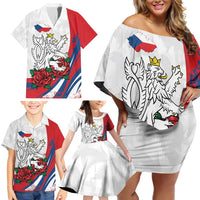 Personalized Czech Republic Family Matching Off Shoulder Short Dress and Hawaiian Shirt Pravda Vitezi With Rose
