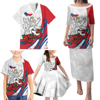 Personalized Czech Republic Family Matching Puletasi and Hawaiian Shirt Pravda Vitezi With Rose