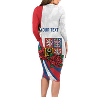 Personalized Czech Republic Long Sleeve Bodycon Dress Pravda Vitezi With Rose