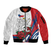 Personalized Czech Republic Sleeve Zip Bomber Jacket Pravda Vitezi With Rose