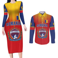 Custom Romania Volleyball Couples Matching Long Sleeve Bodycon Dress and Long Sleeve Button Shirt Sporty Style