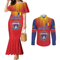 Custom Romania Volleyball Couples Matching Mermaid Dress and Long Sleeve Button Shirt Sporty Style