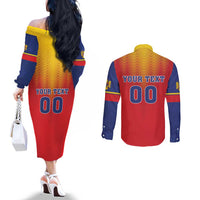 Custom Romania Volleyball Couples Matching Off The Shoulder Long Sleeve Dress and Long Sleeve Button Shirt Sporty Style