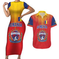 Custom Romania Volleyball Couples Matching Short Sleeve Bodycon Dress and Hawaiian Shirt Sporty Style