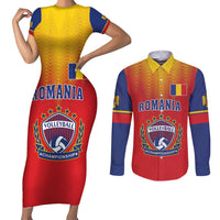 Custom Romania Volleyball Couples Matching Short Sleeve Bodycon Dress and Long Sleeve Button Shirt Sporty Style