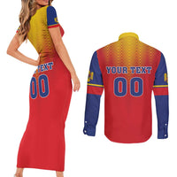 Custom Romania Volleyball Couples Matching Short Sleeve Bodycon Dress and Long Sleeve Button Shirt Sporty Style