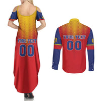 Custom Romania Volleyball Couples Matching Summer Maxi Dress and Long Sleeve Button Shirt Sporty Style