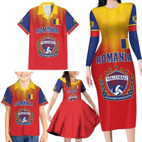 Custom Romania Volleyball Family Matching Long Sleeve Bodycon Dress and Hawaiian Shirt Sporty Style