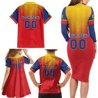 Custom Romania Volleyball Family Matching Long Sleeve Bodycon Dress and Hawaiian Shirt Sporty Style