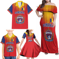 Custom Romania Volleyball Family Matching Off Shoulder Maxi Dress and Hawaiian Shirt Sporty Style