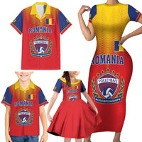 Custom Romania Volleyball Family Matching Short Sleeve Bodycon Dress and Hawaiian Shirt Sporty Style