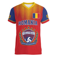 Custom Romania Volleyball Women V-Neck T-Shirt Sporty Style