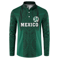Custom Mexico Football Button Sweatshirt El Tricolor Go Champions Aztec Pattern