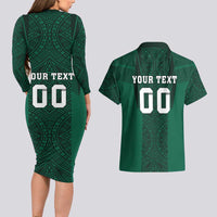 Custom Mexico Football Couples Matching Long Sleeve Bodycon Dress and Hawaiian Shirt El Tricolor Go Champions Aztec Pattern