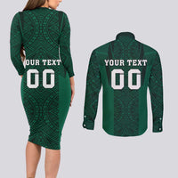 Custom Mexico Football Couples Matching Long Sleeve Bodycon Dress and Long Sleeve Button Shirt El Tricolor Go Champions Aztec Pattern