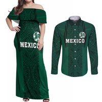 Custom Mexico Football Couples Matching Off Shoulder Maxi Dress and Long Sleeve Button Shirt El Tricolor Go Champions Aztec Pattern