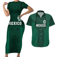 Custom Mexico Football Couples Matching Short Sleeve Bodycon Dress and Hawaiian Shirt El Tricolor Go Champions Aztec Pattern