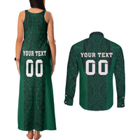 Custom Mexico Football Couples Matching Tank Maxi Dress and Long Sleeve Button Shirt El Tricolor Go Champions Aztec Pattern