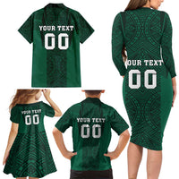 Custom Mexico Football Family Matching Long Sleeve Bodycon Dress and Hawaiian Shirt El Tricolor Go Champions Aztec Pattern