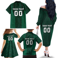 Custom Mexico Football Family Matching Off The Shoulder Long Sleeve Dress and Hawaiian Shirt El Tricolor Go Champions Aztec Pattern