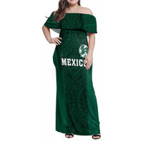 Custom Mexico Football Family Matching Off Shoulder Maxi Dress and Hawaiian Shirt El Tricolor Go Champions Aztec Pattern