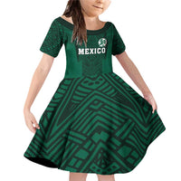 Custom Mexico Football Family Matching Off Shoulder Short Dress and Hawaiian Shirt El Tricolor Go Champions Aztec Pattern
