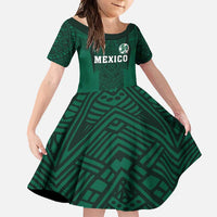 Custom Mexico Football Family Matching Short Sleeve Bodycon Dress and Hawaiian Shirt El Tricolor Go Champions Aztec Pattern