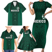 Custom Mexico Football Family Matching Short Sleeve Bodycon Dress and Hawaiian Shirt El Tricolor Go Champions Aztec Pattern