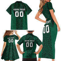 Custom Mexico Football Family Matching Short Sleeve Bodycon Dress and Hawaiian Shirt El Tricolor Go Champions Aztec Pattern