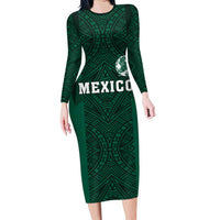 Custom Mexico Football Long Sleeve Bodycon Dress El Tricolor Go Champions Aztec Pattern