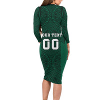 Custom Mexico Football Long Sleeve Bodycon Dress El Tricolor Go Champions Aztec Pattern
