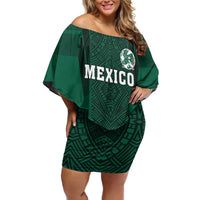 Custom Mexico Football Off Shoulder Short Dress El Tricolor Go Champions Aztec Pattern