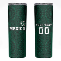 Custom Mexico Football Skinny Tumbler El Tricolor Go Champions Aztec Pattern
