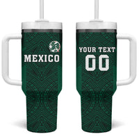 Custom Mexico Football Tumbler With Handle El Tricolor Go Champions Aztec Pattern