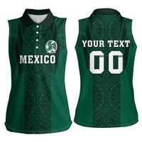 Custom Mexico Football Women Sleeveless Polo Shirt El Tricolor Go Champions Aztec Pattern