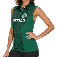 Custom Mexico Football Women Sleeveless Polo Shirt El Tricolor Go Champions Aztec Pattern