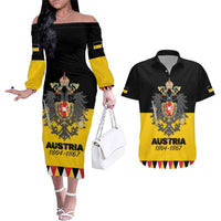 Austrian Empire 1804–1867 Couples Matching Off The Shoulder Long Sleeve Dress and Hawaiian Shirt Flag Style