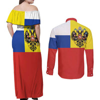 Russian Empire 1721–1917 Couples Matching Off Shoulder Maxi Dress and Long Sleeve Button Shirt Flag Style
