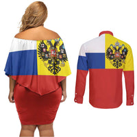 Russian Empire 1721–1917 Couples Matching Off Shoulder Short Dress and Long Sleeve Button Shirt Flag Style